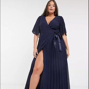 ASOS DESIGN Curve exclusive maxi dress with kimono sleeve and tie waist in pleat